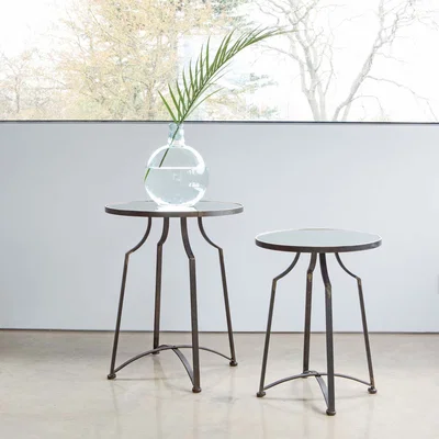 Graham & Green Set of Two Mirrored Top Side Tables