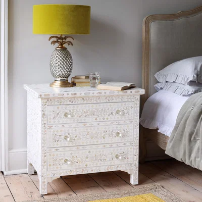 Graham & Green Graham and Green Classic White Mother of Pearl Large Bedside Table