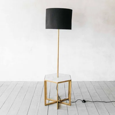 Graham & Green Gianna Hex Side Table with Floor Light and Shade