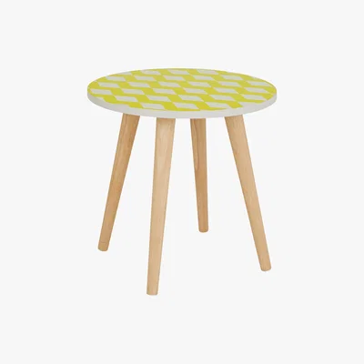 Habitat Clover Yellow Patterned Side Table With Solid Wood Legs, Oak And Yellow