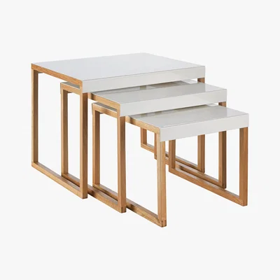 Habitat Kilo Solid Oak And White Metal Nest Of 3 Side Tables, White