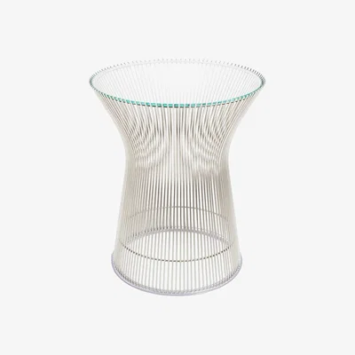 Heal's Knoll Platner Side Table Polished Nickel Base Clear Glass Top - Heal's UK Furniture