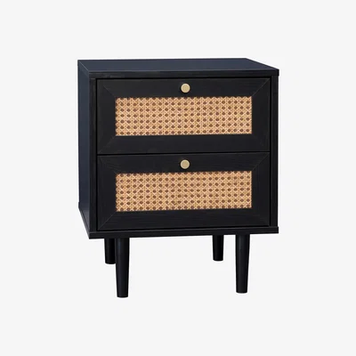 Homebase Kubu Rattan 2 Drawer Side Table - Black