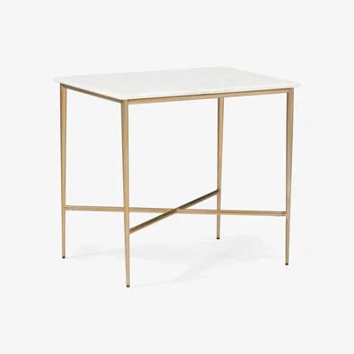 John Lewis west elm Neve Marble Side Table, White/Brass