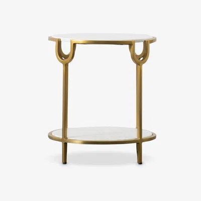 John Lewis Gallery Direct Stanford Marble Side Table, White/Brushed Brass