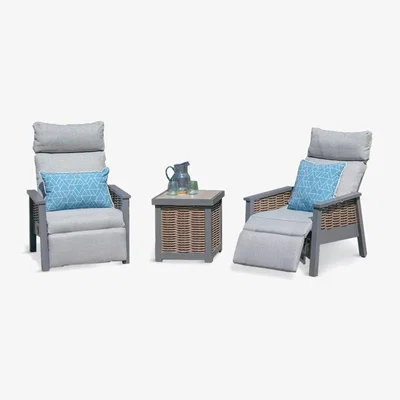 John Lewis LG Outdoor Seville 2-Seater Garden Reclining Chairs & Side Table Set, Grey