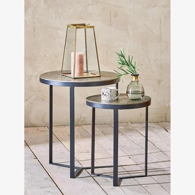 John Lewis Nkuku Maba Round Nesting Side Tables, Set of 2, Antique Brass