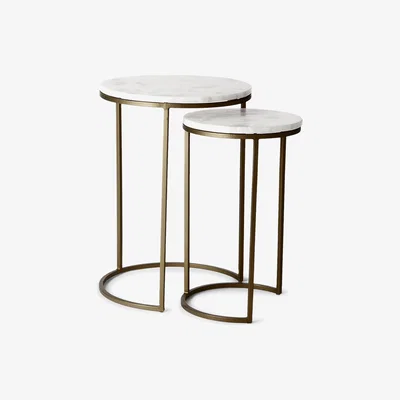 John Lewis west elm Round Marble Nesting Side Table, White/Brass