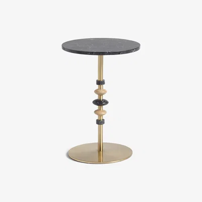 John Lewis John Lewis & Partners Pedestal Marble Side Table, Black/Brass
