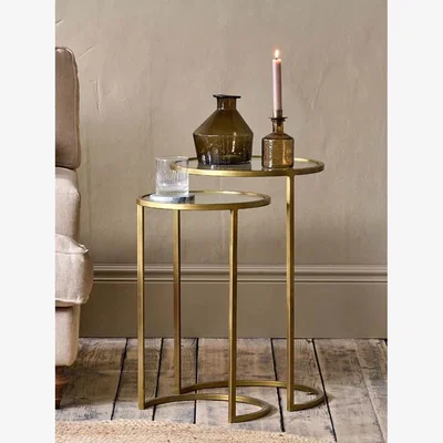 John Lewis Nkuku Nakuru Round Nesting Side Tables, Set of 2, Brass