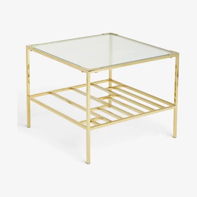 John Lewis John Lewis & Partners Grid Glass Side Table, Clear/Gold