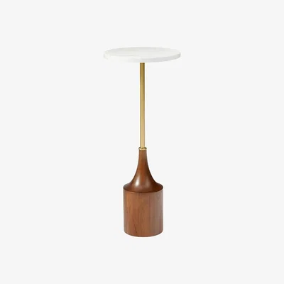 John Lewis west elm Hudson Marble Side Table, White/Walnut