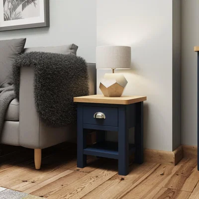 Knees Ruskin Oak Lamp Table - Blue