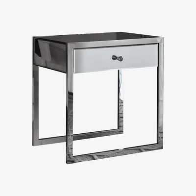 Knees Bath Mirrored 1 Drawer Side Table - Silver