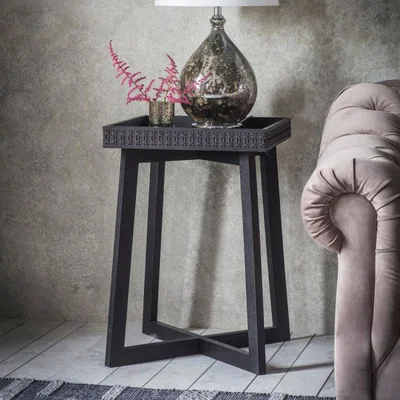 Knees Boho Mango Wood Side Table - Black