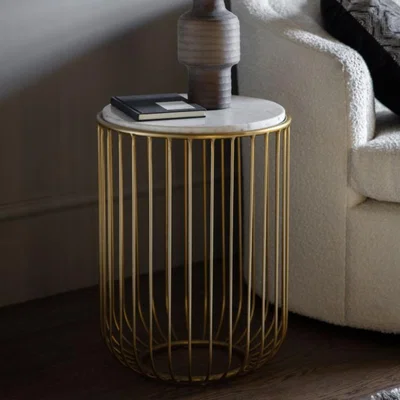 Knees Riley Baswara Marble Side Table - Gold