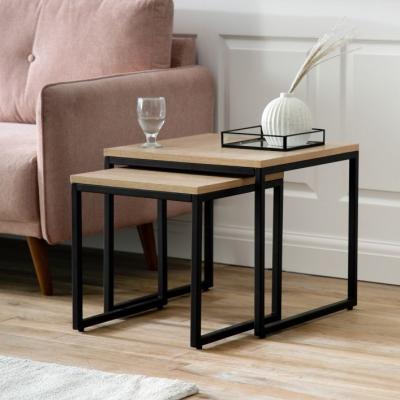 Knees Henley Oak Veneer Nest of 2 Side Tables - Natural