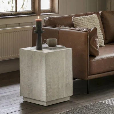 Knees Lyla Mango Wood Side Table - Whitewash
