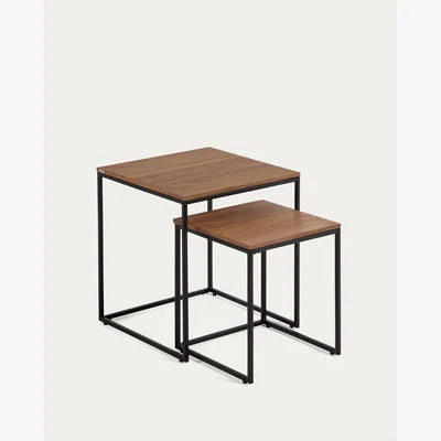 Kave Home Yoana set of 2 nesting side tables with a walnut veneer and black painted metal structure