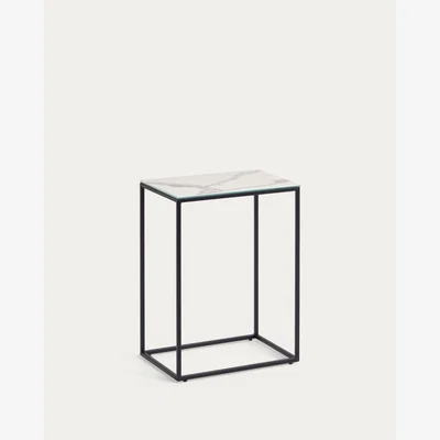 Kave Home Rewena side table porcelain Kalos Blanco finishing 45 x 30 cm
