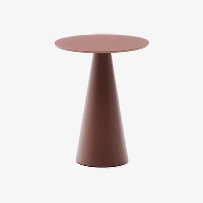 Kave Home Wilshire  side table with frosted tempered glass and matt terracotta painted steel finish Ø30cm