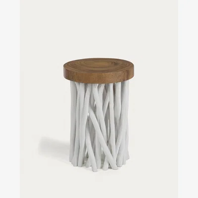 Kave Home Drom solid rain and teak wood side table, Ø 35 cm