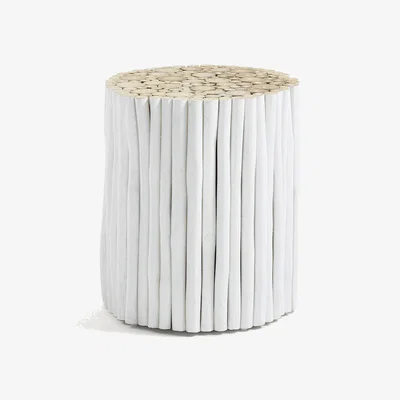Kave Home Filip solid teak with white finish side table, Ø 35 cm