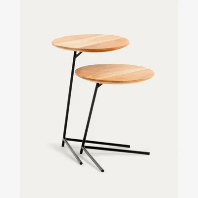 Kave Home Asha set of 2 solid acacia wood and steel side table, Ø 40 cm / Ø 40 cm