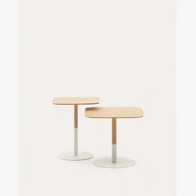 Kave Home Watse set of 2 side tables in oak wood veneer and matte white metal, FSC Mix Credit