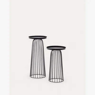 Kave Home Dilva set of 2 metal side tables with painted matte black finish, Ø 36 cm