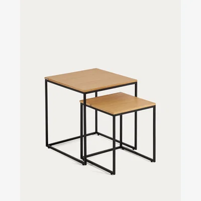Kave Home Yoana set of 2 nesting side tables with oak wood veneer and black painted metal structure