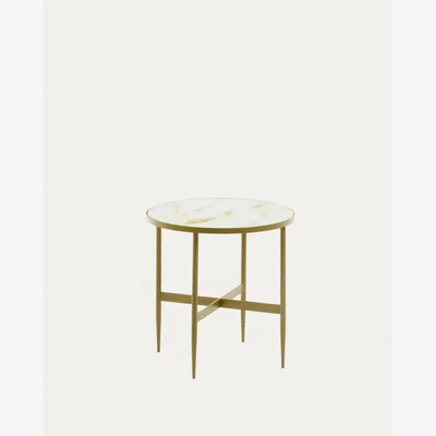 Kave Home Elisenda glass side table in white with golden steel structure Ø 50 cm