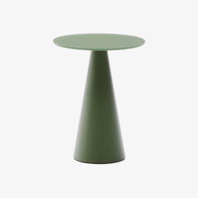 Kave Home Wilshire side table with frosted tempered glass and matt green painted steel finish Ø30cm