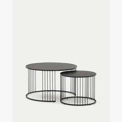 Kave Home Hadar set of 2 tempered glass & metal side tables with matte black finish, Ø 75cm / Ø 45cm