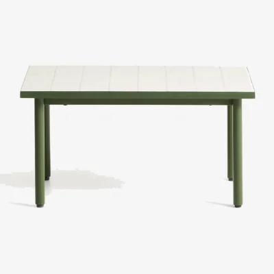 Kave Home Maurina side table in green galvanised steel with ecru tiles 81 x 51 cm