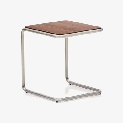 Kave Home Tarsel side table in FSC 100% walnut veneer with brushed stainless steel structure 42 x 47cm