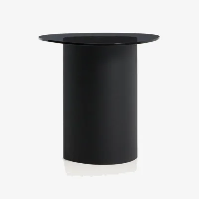 Kave Home Olir side table in black steel and tempered glass 48 x 46.8cm