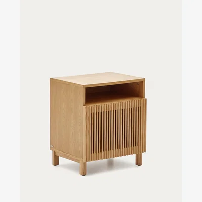 Kave Home Beyla solid ash wood beside table with oak veneer, 53 x 62 cm FSC 100%
