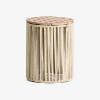 Kave Home Dandara side table in steel, ecru rope cord and solid acacia wood Ø40cm FSC 100%