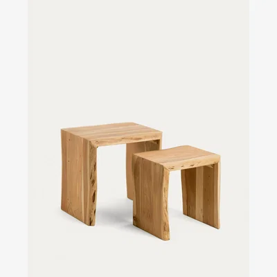 Kave Home Zuleika set of 2 nesting side tables, made from solid acacia wood, 50 x 42 / 34 x 42 cm