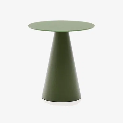 Kave Home Wilshire side table with frosted tempered glass and matt green painted steel finish Ø50cm