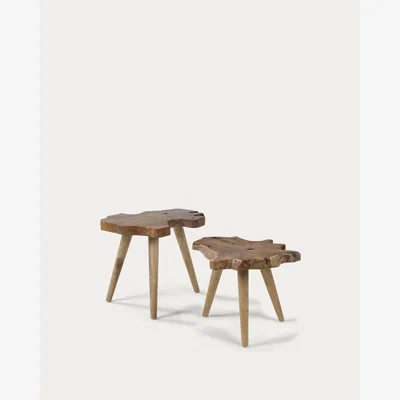 Kave Home Hattie set of 2 solid teak wood side tables, 60 cm / 56 cm