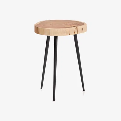 Kave Home Tanive side table in solid acacia wood with bleached finish and black steel legs Ø35cm