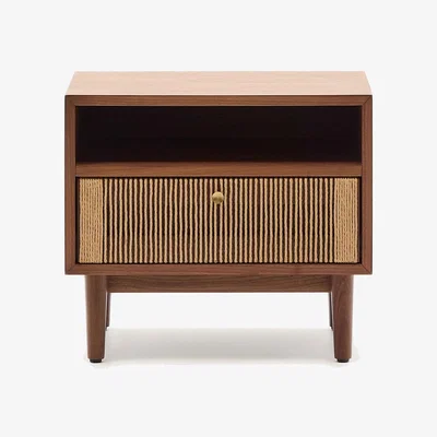 Kave Home Elan bedside table in veneer and solid walnut with paper cord 51x45cm 100% FSC
