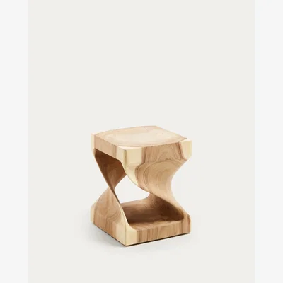 Kave Home Hakon solid rain tree wood side table with carved interior, 30 x 30 cm