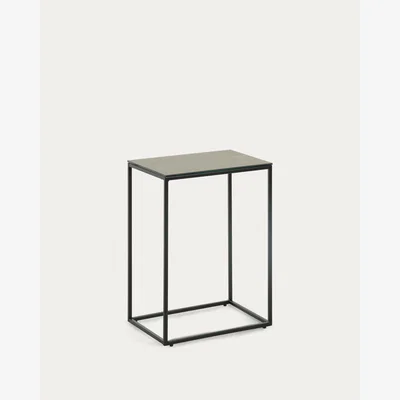 Kave Home Rewena porcelain side table in brown with black steel legs 45 x 30 cm
