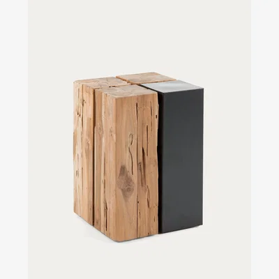 Kave Home Kwango solid teak wood and metal side table, 29 x 29 cm