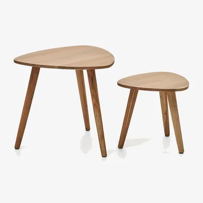 Kave Home Duvani set of 2 side tables in solid acacia wood with bleached finish