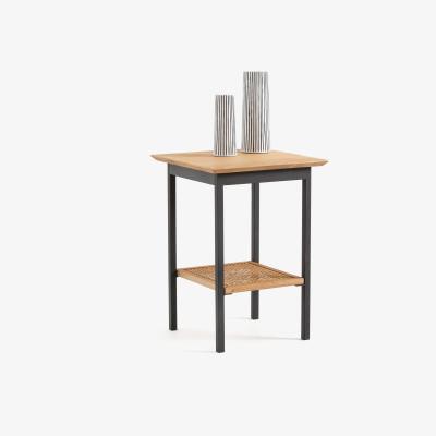 La Redoute Waska Side Table in Oak, Rattan & Metal