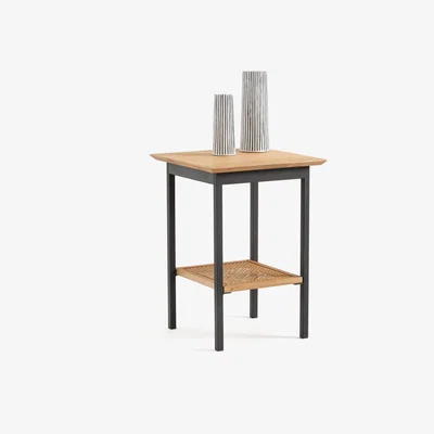 La Redoute Waska Side Table in Oak, Rattan & Metal